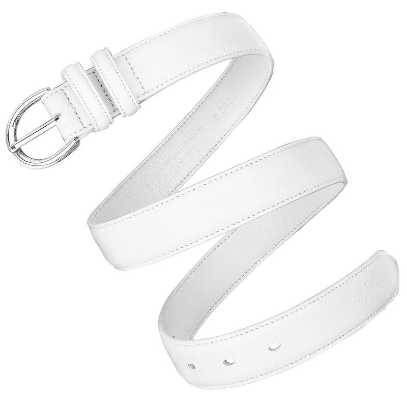Falari Women Genuine Leather Belt Fashion Dress Belt With Single Prong Buckle 6028-White-L - Image 3